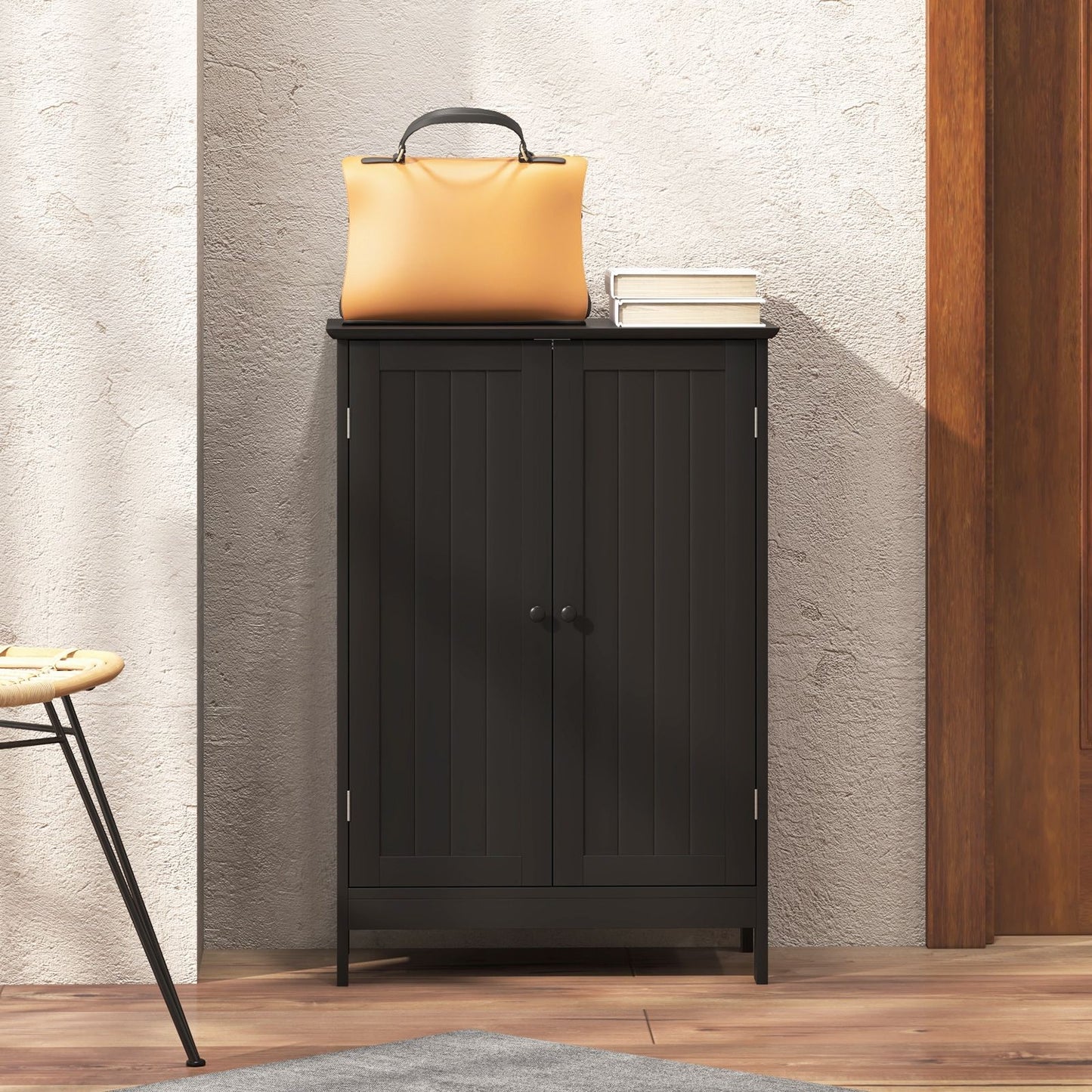 Double Door Bathroom Floor Cabinet with Adjustable Shelving