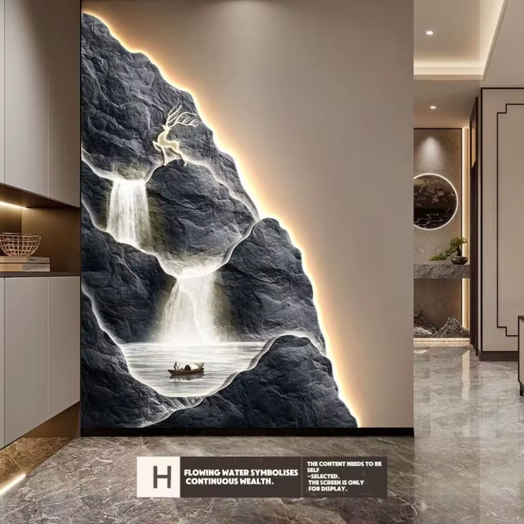 2024 New Flow Generating Wealth, Entrance Decoration Painting, High End Corridor Mural, Landscape Hanging Painting