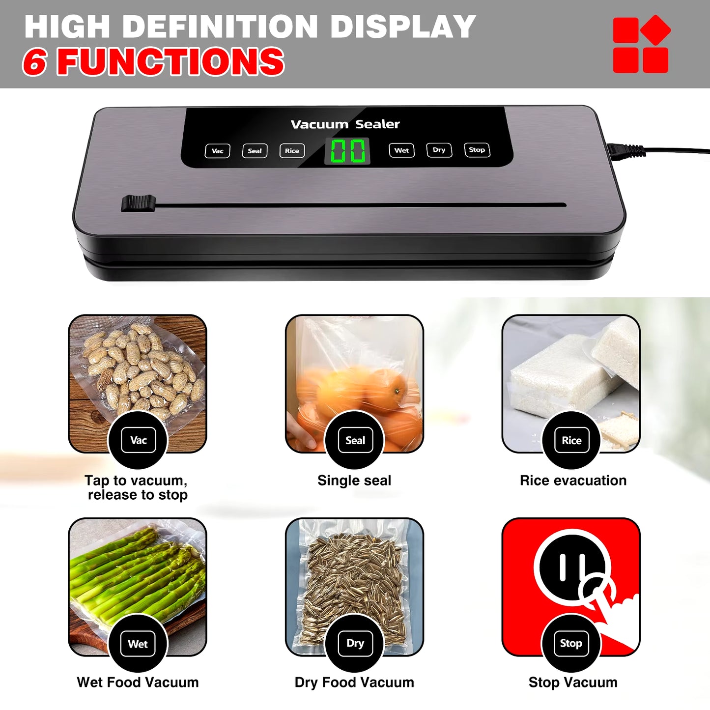 Electric Vacuum Food Sealer with Automatic Functionality for Dry and Wet Packaging, Includes 10 Bags