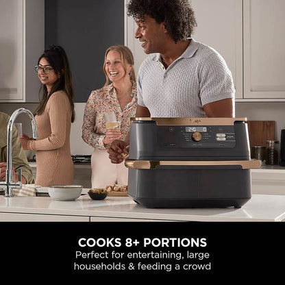 Foodi Flexdrawer Air Fryer, Dual Zone with Removable Divider, Large 10.4L Drawer, 7-In-1, Air-Fryer, Air Fry, Roast, Bake, Crisp, Non-Stick Dishwasher Safe Parts, Black and Copper, AF500UKCP