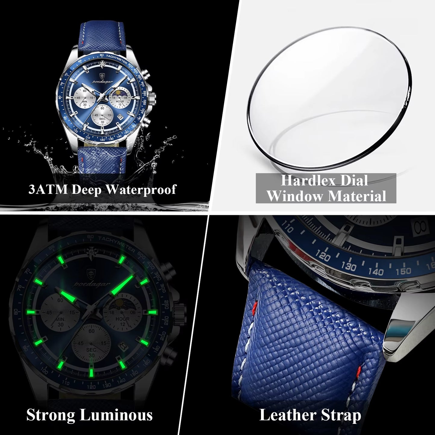 Original Luxury Men Clock Fashion Luminous Waterproof Chronograph Date Watch for Man Leather Quartz Men'S Watches Reloj