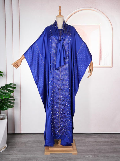 African Dresses for Women Fashion Beading Rhinestone Kaftan Maxi Dress
