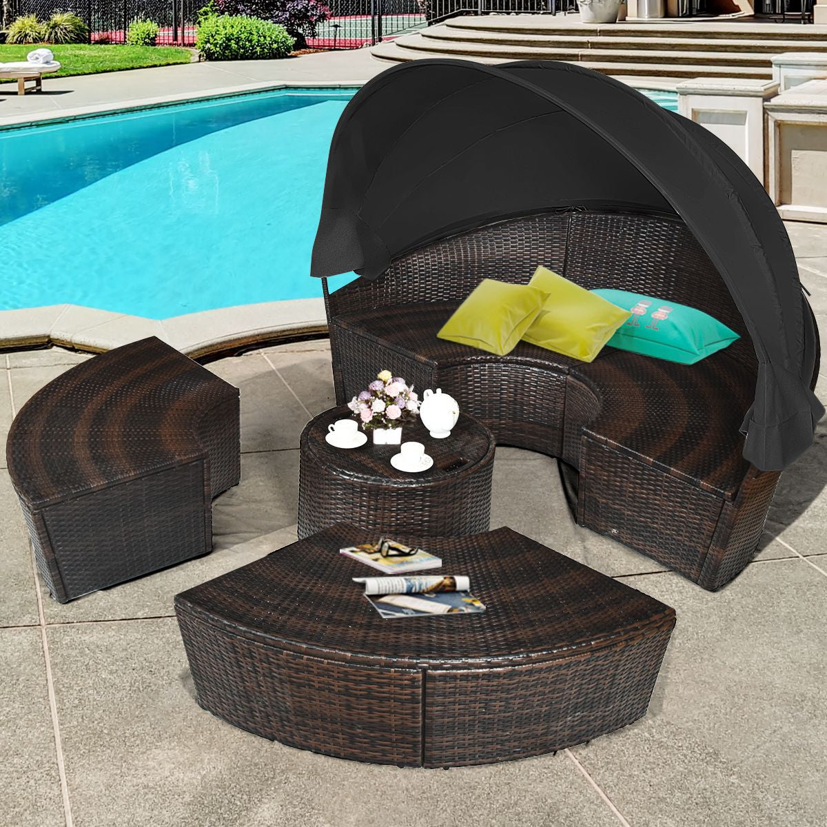 Outdoor Wicker Round Sectional Daybed for Patios and Gardens