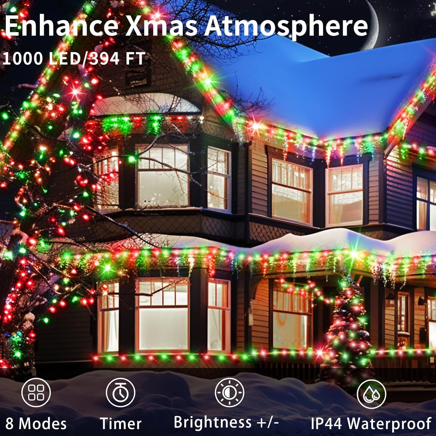 403 FT 1000 LED String Lights Outdoor Fairy Lights Plug in Super Long Christmas Lights with Remote Timer 8 Modes for Xmas Tree Yard outside Garden House Party Wedding Decoration-Red+Green