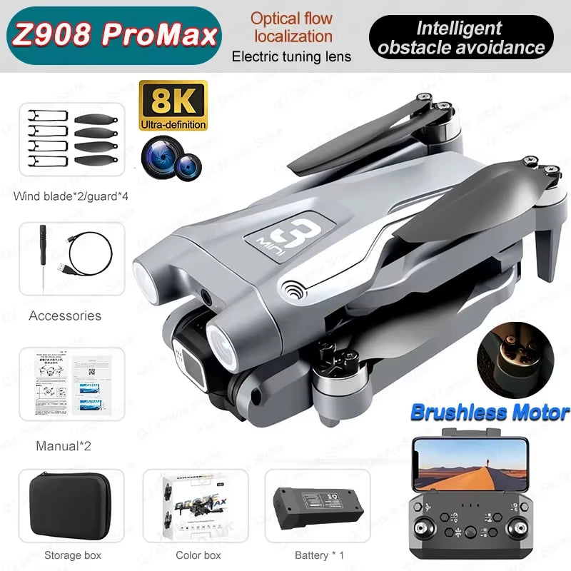 Z908 Pro Max Professional Drone with 8K GPS Dual HD Aerial Photography, FPV, Brushless Motors, and Obstacle Avoidance - 9000M Range