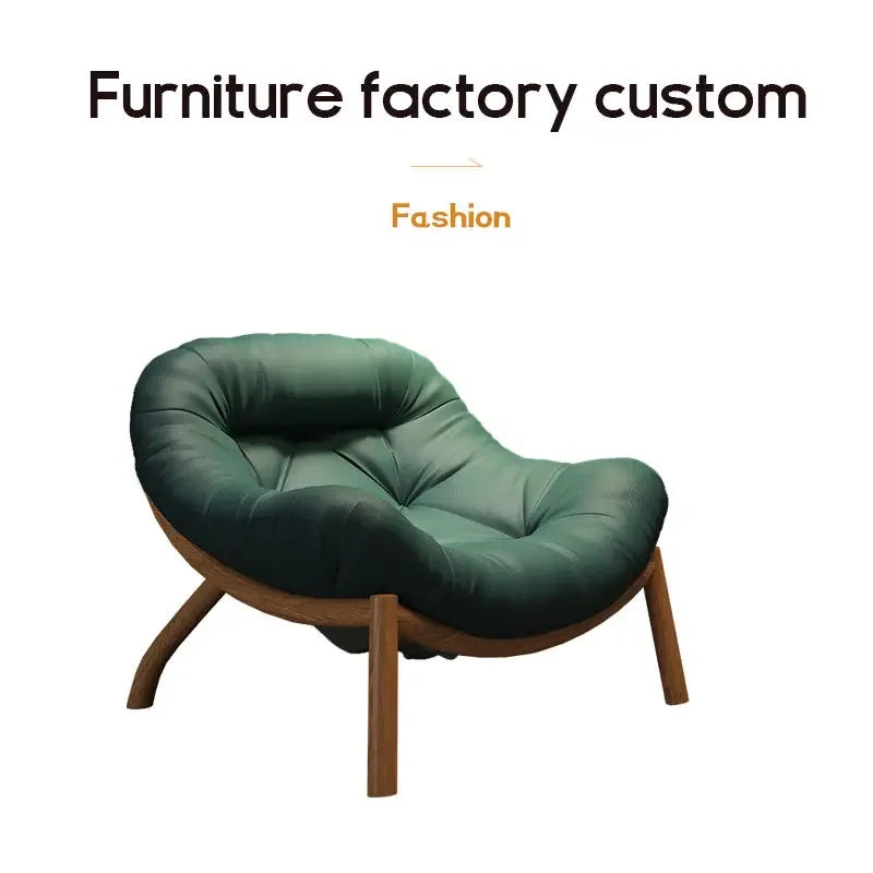 Lazy Cowhide High Rebound Sofa Chair Single Person Light Luxury Lazy Sofa Chair Italian Minimalist Living Room Leisure Chair