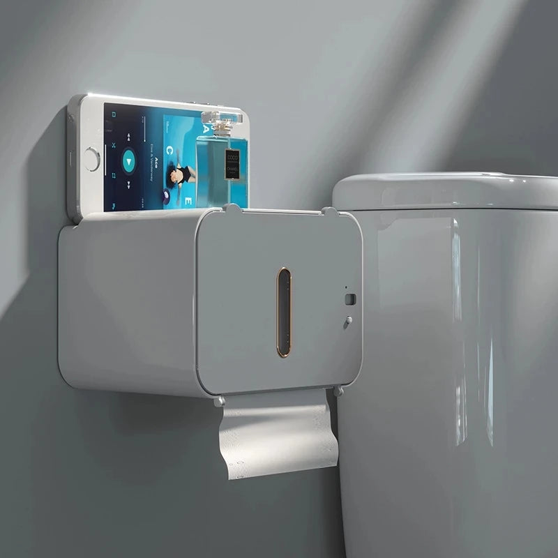 Innovative Wall-Mounted Induction Toilet Paper Holder with Integrated Shelf - Automatic Dispenser for Effortless Bathroom Convenience