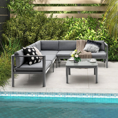 Aluminum Patio Sofa Set with Adjustable 6-Level Reclining Backrest - 3-Piece Ensemble