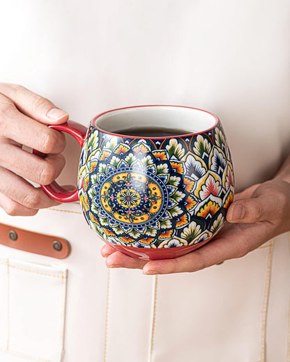 Porcelain Mug Set, Ceramic Cappuccino Cups/Mug Set - 600 Ml, Crockery Cup Mug for 6 People, Coffee Mug Set - Bohemian Style