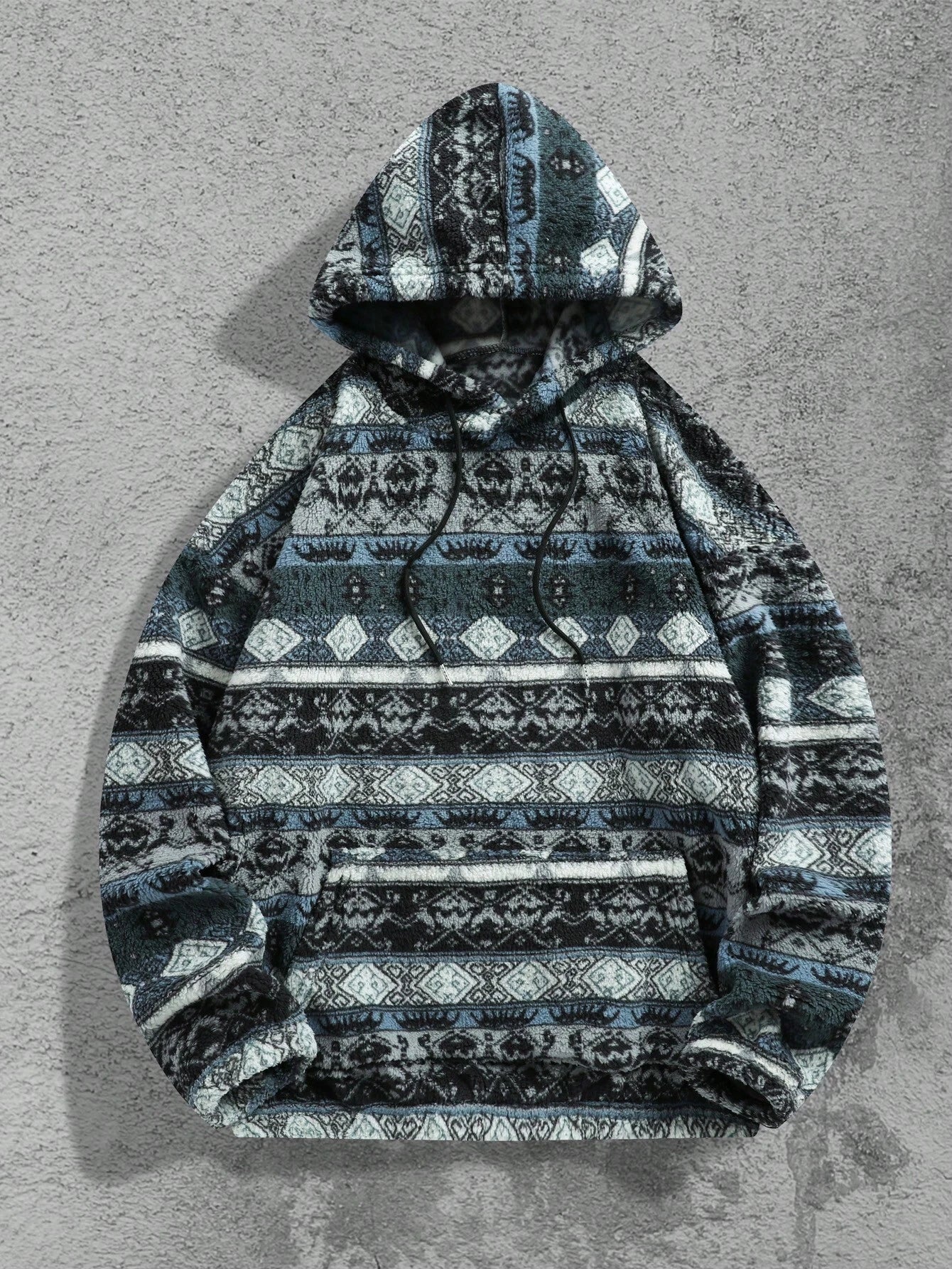Men'S Totem Print Hooded Sherpa Fleece Sweatshirt