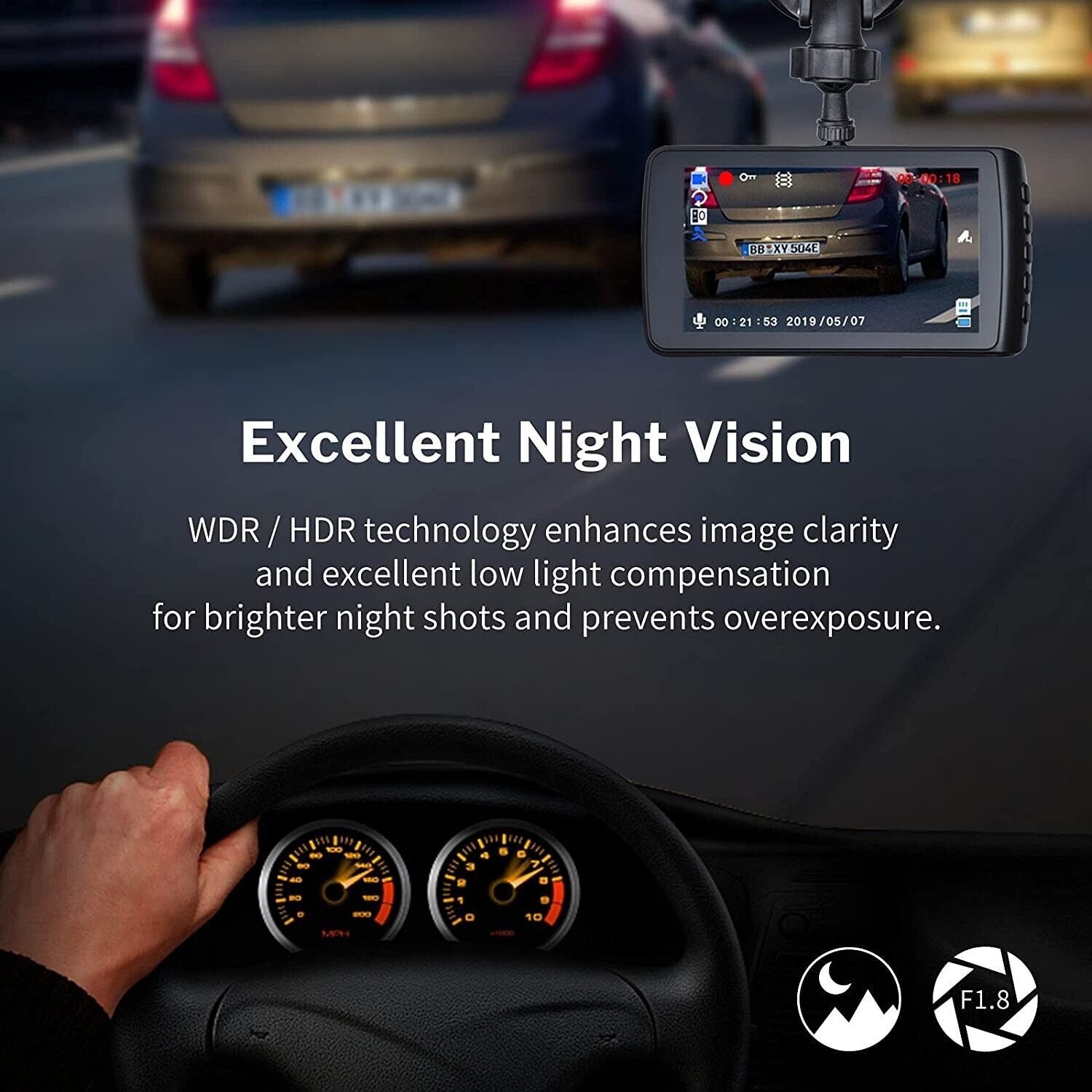 HD 1080P Front and Rear Car Dash Camera with Night Vision and 32GB SD Memory Card