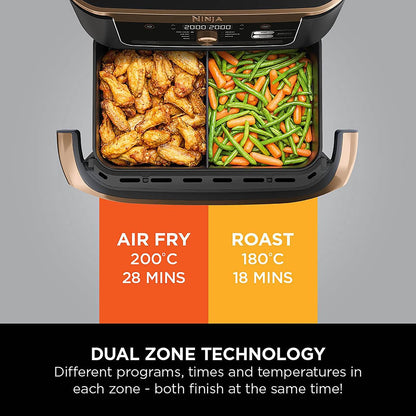 Foodi Flexdrawer Air Fryer, Dual Zone with Removable Divider, Large 10.4L Drawer, 7-In-1, Air-Fryer, Air Fry, Roast, Bake, Crisp, Non-Stick Dishwasher Safe Parts, Black and Copper, AF500UKCP