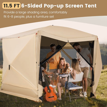 6-Sided Instant Setup Camping Gazebo with Portable Carrying Bag