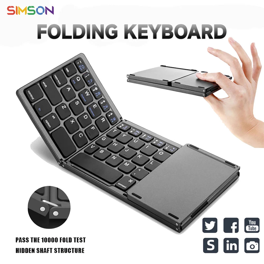 B033 Mini Wireless Bluetooth Keyboard with Touchpad - Portable Magnetic Triple Folding Design for Windows, Android, iOS, and iPad Phones