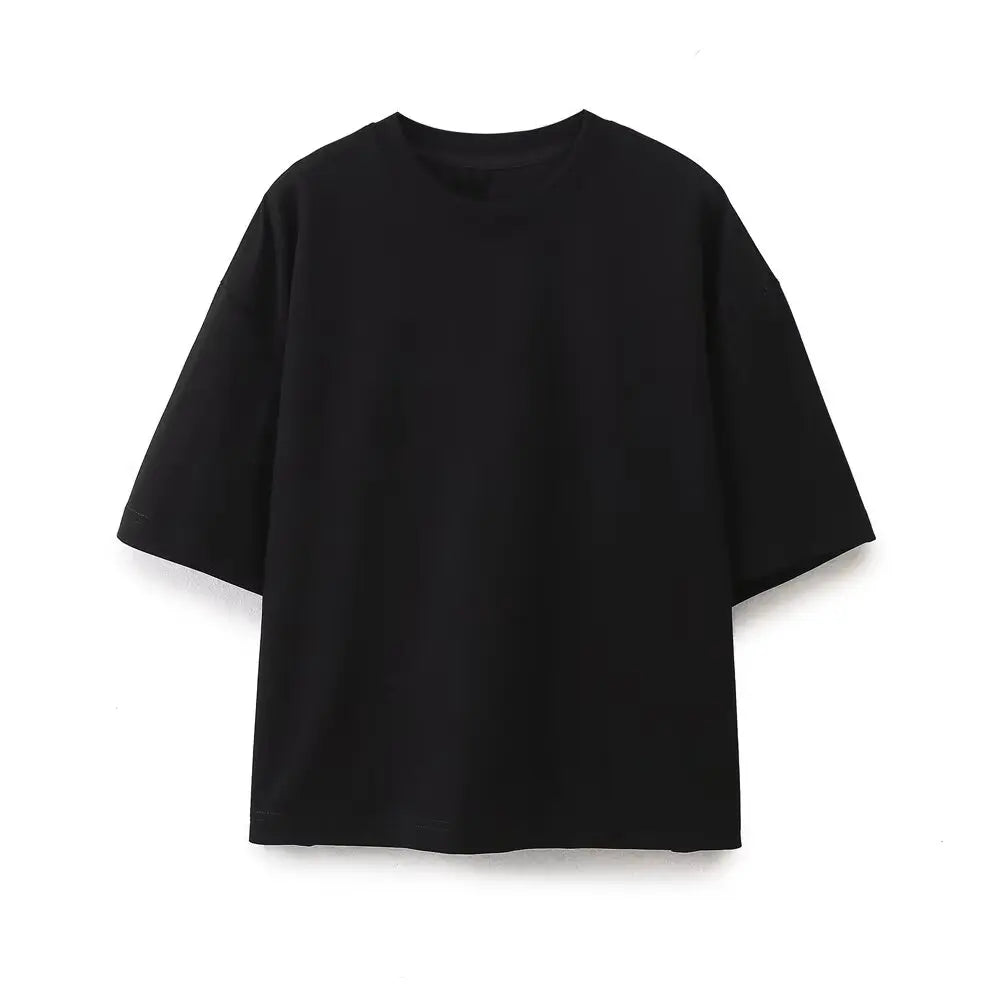 2024 Women'S Solid Casual T Shirts Pant Set Short Sleeves O-Neck T-Shirt Top+Lace-Up Loose Side Pockets Straight Pant
