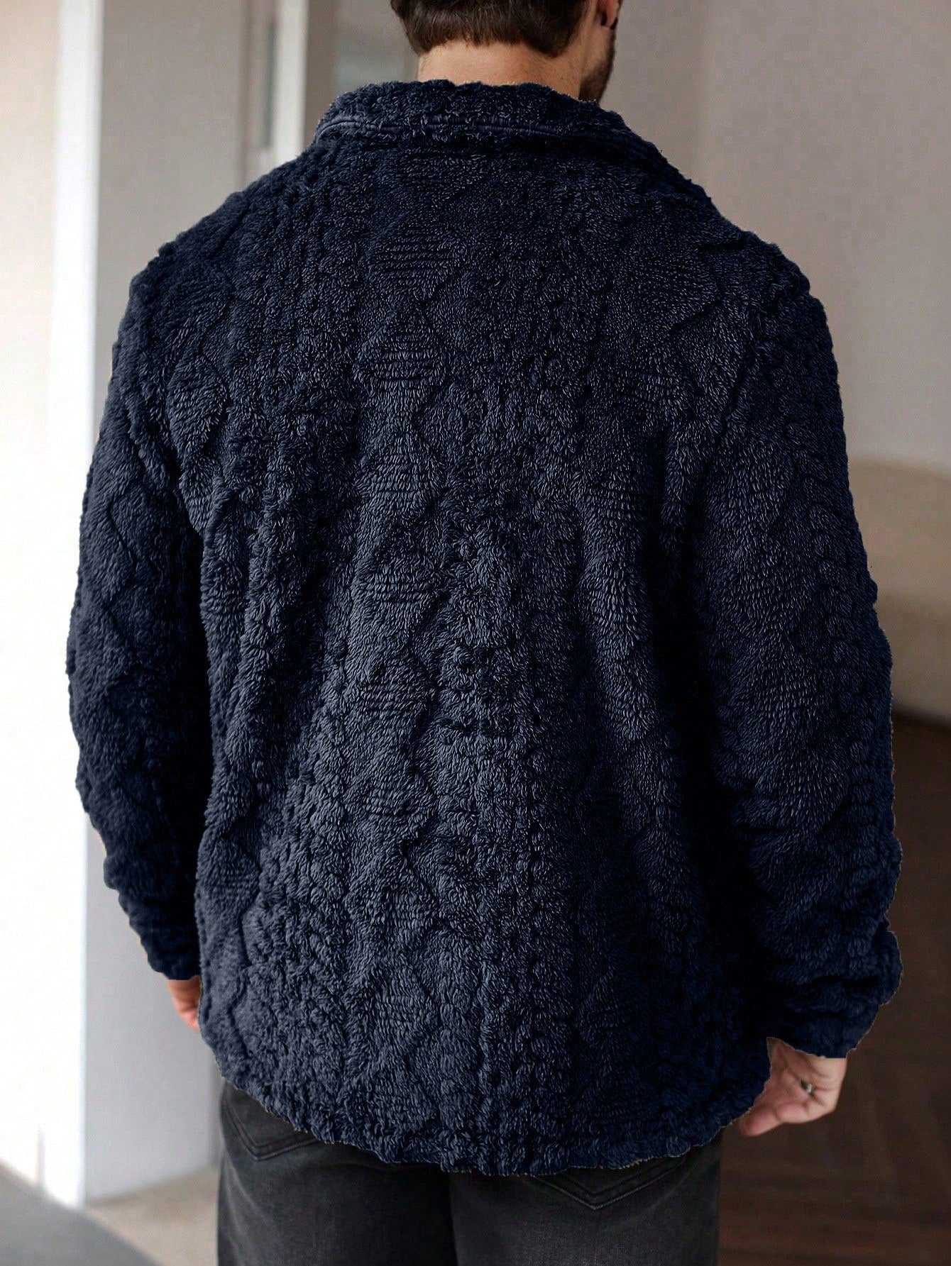 Manfinity Homme Men'S Casual Solid Color Fuzzy Jacket for Autumn/Winter ,Men Flannel,Winter Men Jacket, Going Out Warm Long Sleeve Jacket, for Friends, Husband, Boyfriend Gifts