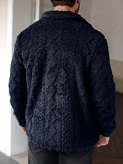 Manfinity Homme Men'S Casual Solid Color Fuzzy Jacket for Autumn/Winter ,Men Flannel,Winter Men Jacket, Going Out Warm Long Sleeve Jacket, for Friends, Husband, Boyfriend Gifts
