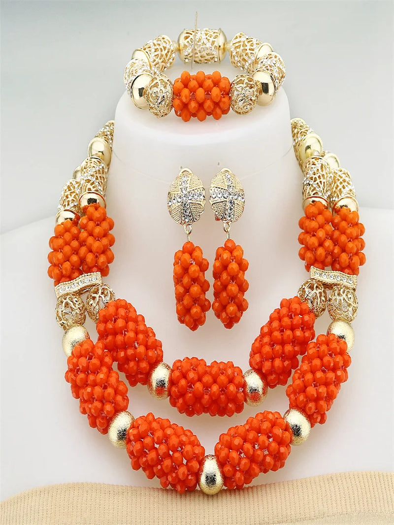African Crystal Glass Jewelry Set - Elegant Nigerian Bridal Gift for Women - Perfect for Parties and Weddings