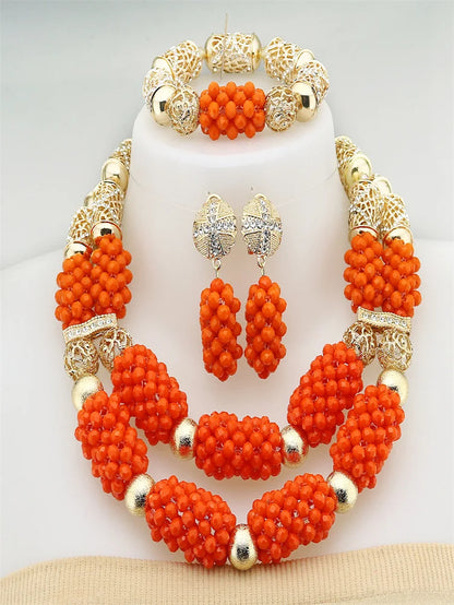 African Crystal Glass Jewelry Set - Elegant Nigerian Bridal Gift for Women - Perfect for Parties and Weddings