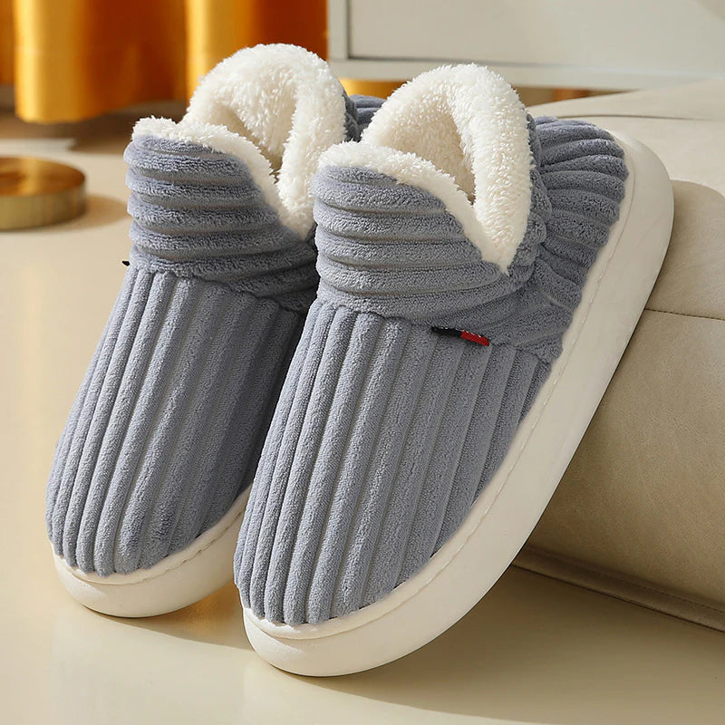 Cross-Border New Style Cotton Shoes with Heel for Women, Indoor Winter Velvet Thick-Soled Warm-Soled Foreign Trade Cotton Shoes for Men, Home Shoes with Heel