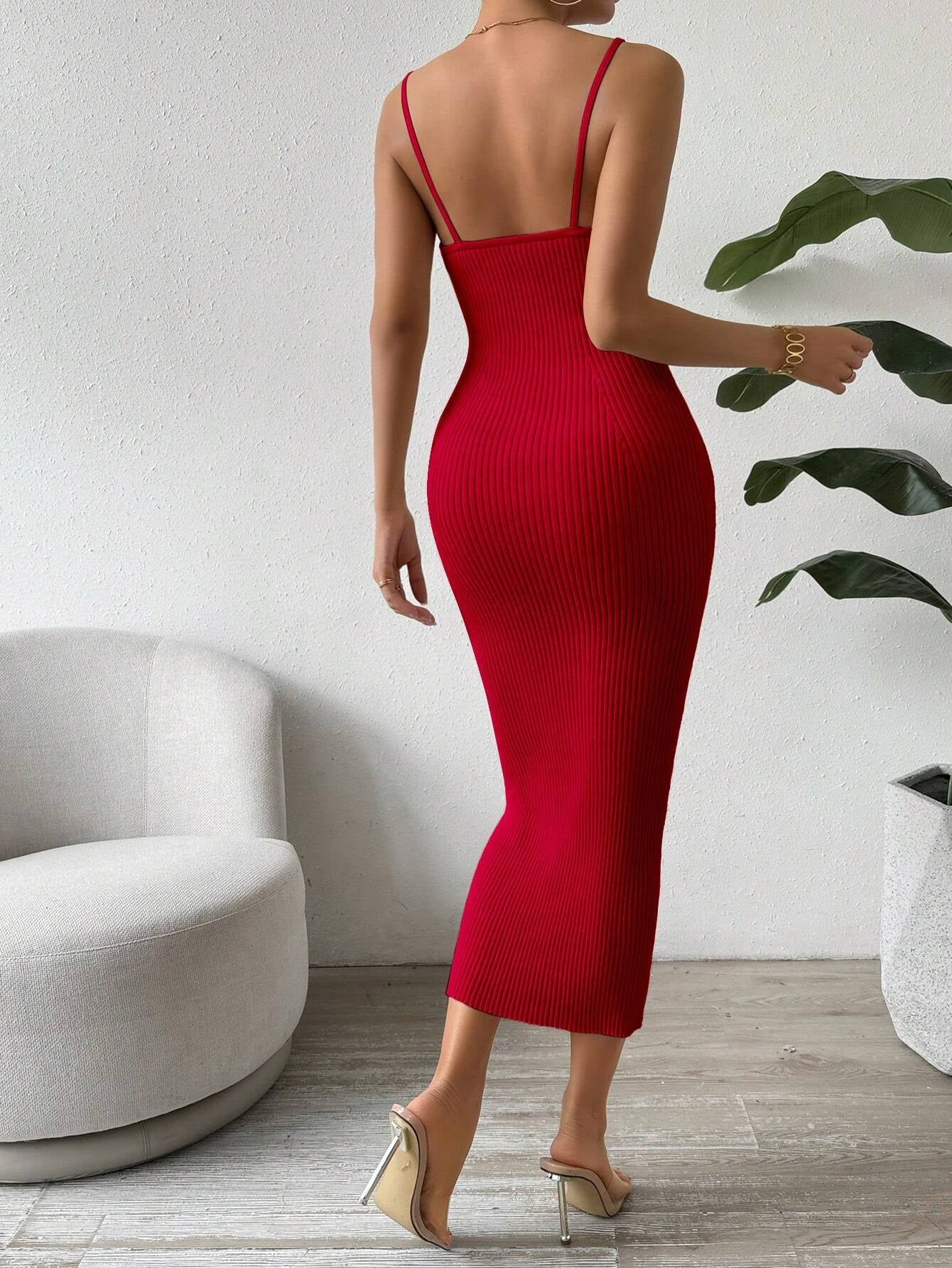 Raffinée Women's Elegant Solid Color Slim Fit Sleeveless Knit Sweater Dress