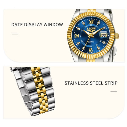 Fashion Woman Watch Stainless Steel Waterproof Auto Date Elegant Ladies Wristwatch Luxury Original Quartz Watch for Women
