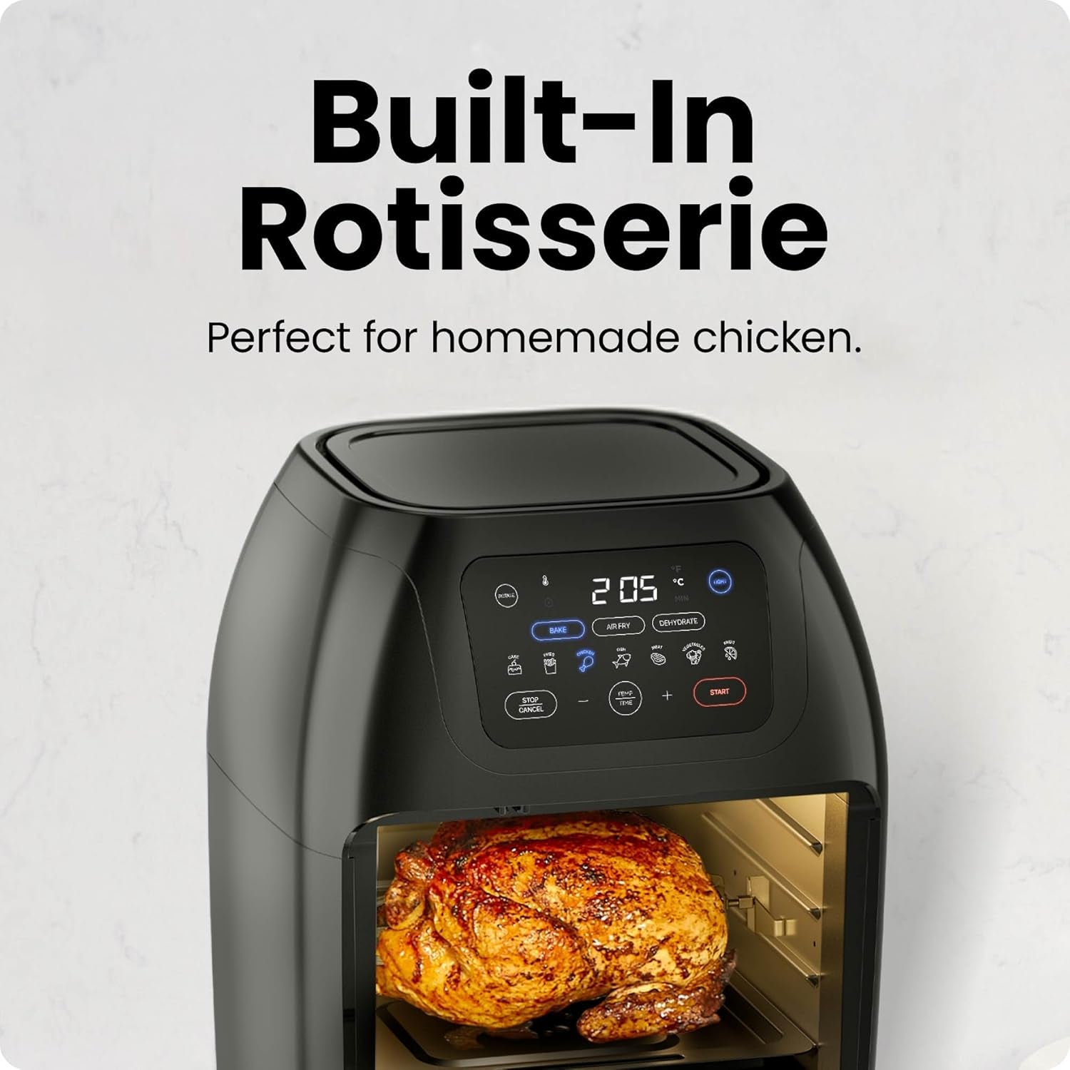 5 in 1 Air Fryer Oven with Rotisserie, 10L 1800W, 17 Presets Air Fry, Dehydrator, Roast, Bake, Family Size Large Air Fryer with Auto Shutoff and View Window, Black