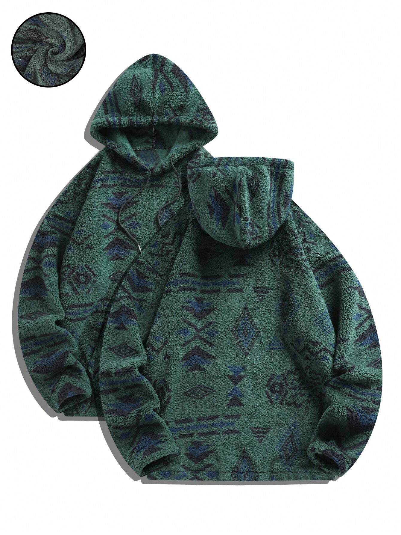 Men'S Totem Print Hooded Sherpa Fleece Sweatshirt