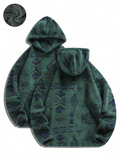 Men'S Totem Print Hooded Sherpa Fleece Sweatshirt