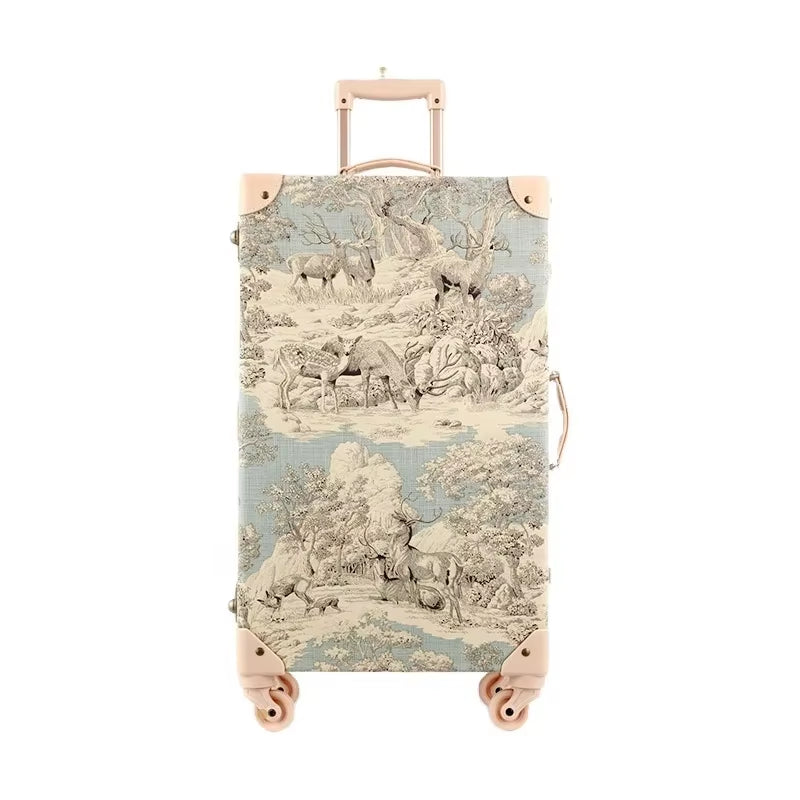 13In 20In 24In 26In Vintage Old Fabric Travel Trolley Luggage with Combination Lock Rolling Suitcases with Spinner Wheels