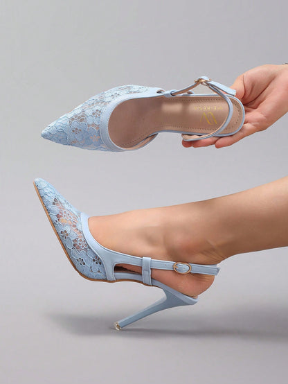 Women'S Lace Patchwork Pointed Toe High Heel Sandals, Hollow Out Breathable Sexy Fashion Party Stilettos