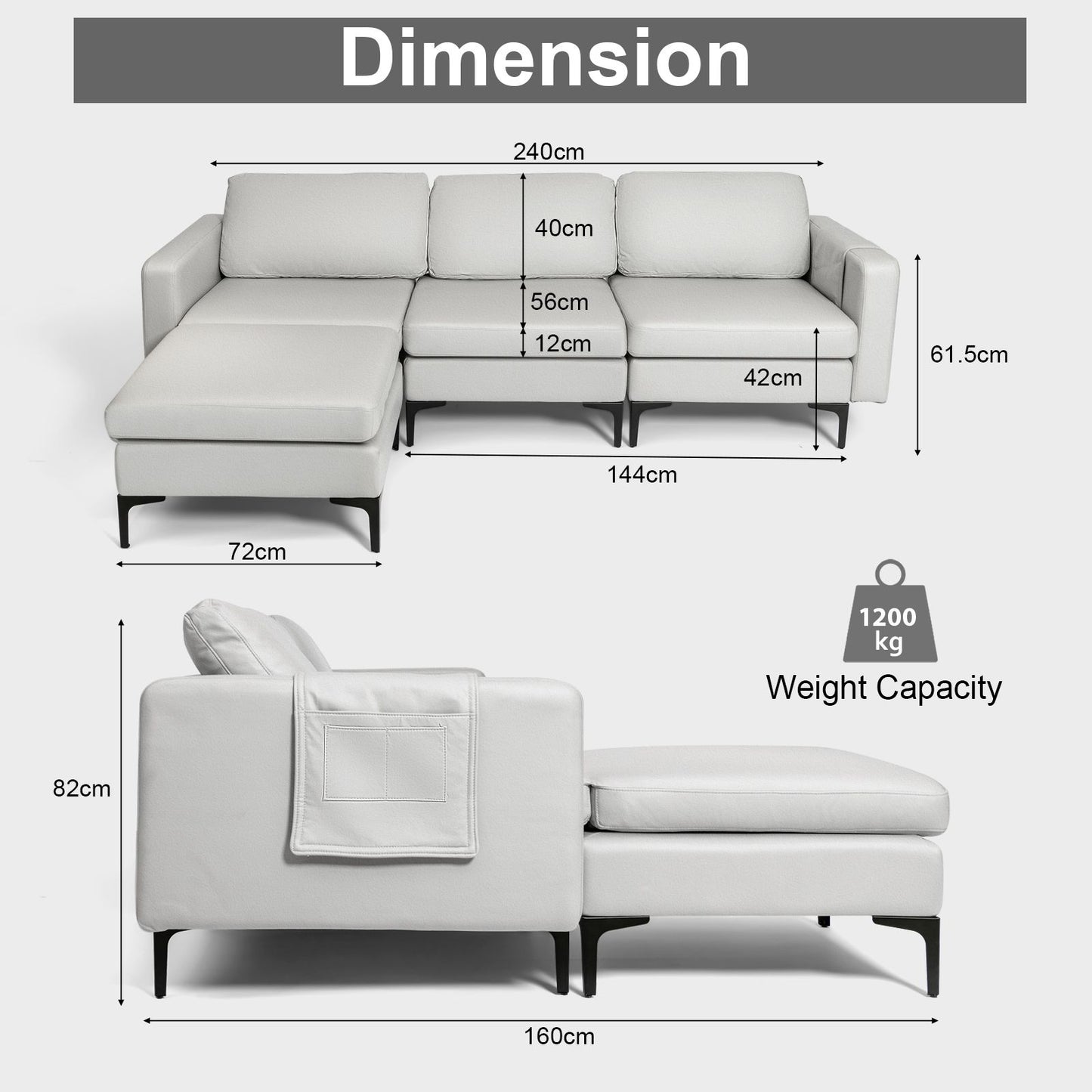 Modular L-Shaped Sofa with Reversible Ottoman and Integrated Power Outlet