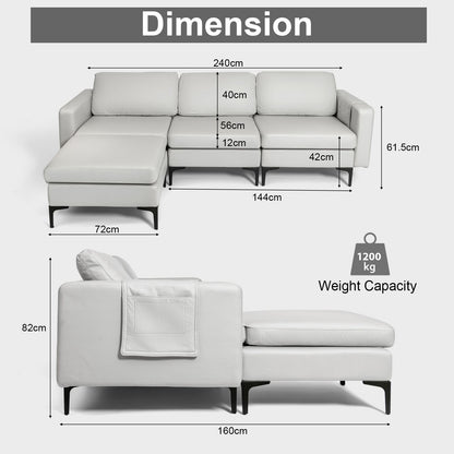 Modular L-Shaped Sofa with Reversible Ottoman and Integrated Power Outlet