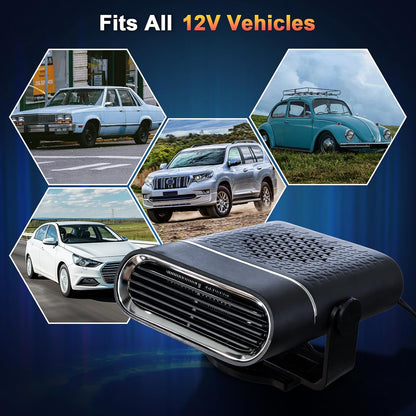 Car Heater 12V, 𝟏𝟓𝟎𝐖 Portable Car Heater, Plug into Cigarette Lighter, 2 Mode Heating Fan, Quick Defroster Demister Defogger for Winter Windshield, Cars, Suvs & Old Vehicles (Black)