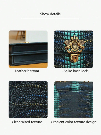 Luxury Custom 2025 New Vintage Women'S Handbag, Fashion Elaborate Luxurious Blue & Gold Snake Print Lock Ornament Tote Bag, Mature Style Shoulder & Crossbody Bag, Detachable Handle