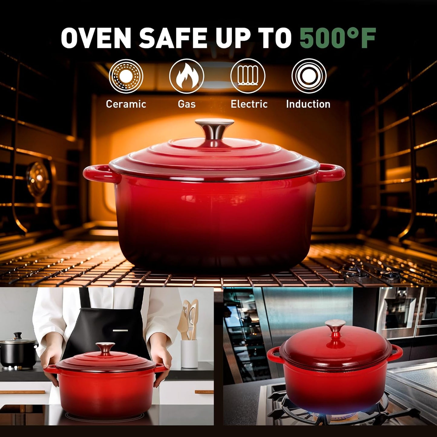 Enameled Cast Iron Cookware Sets - 7 Pieces Induction Hob Pans Set & Dutch Oven Sets, Ceramic Non Stick Pots and Pans Set, Pfoa&Pfos-Free