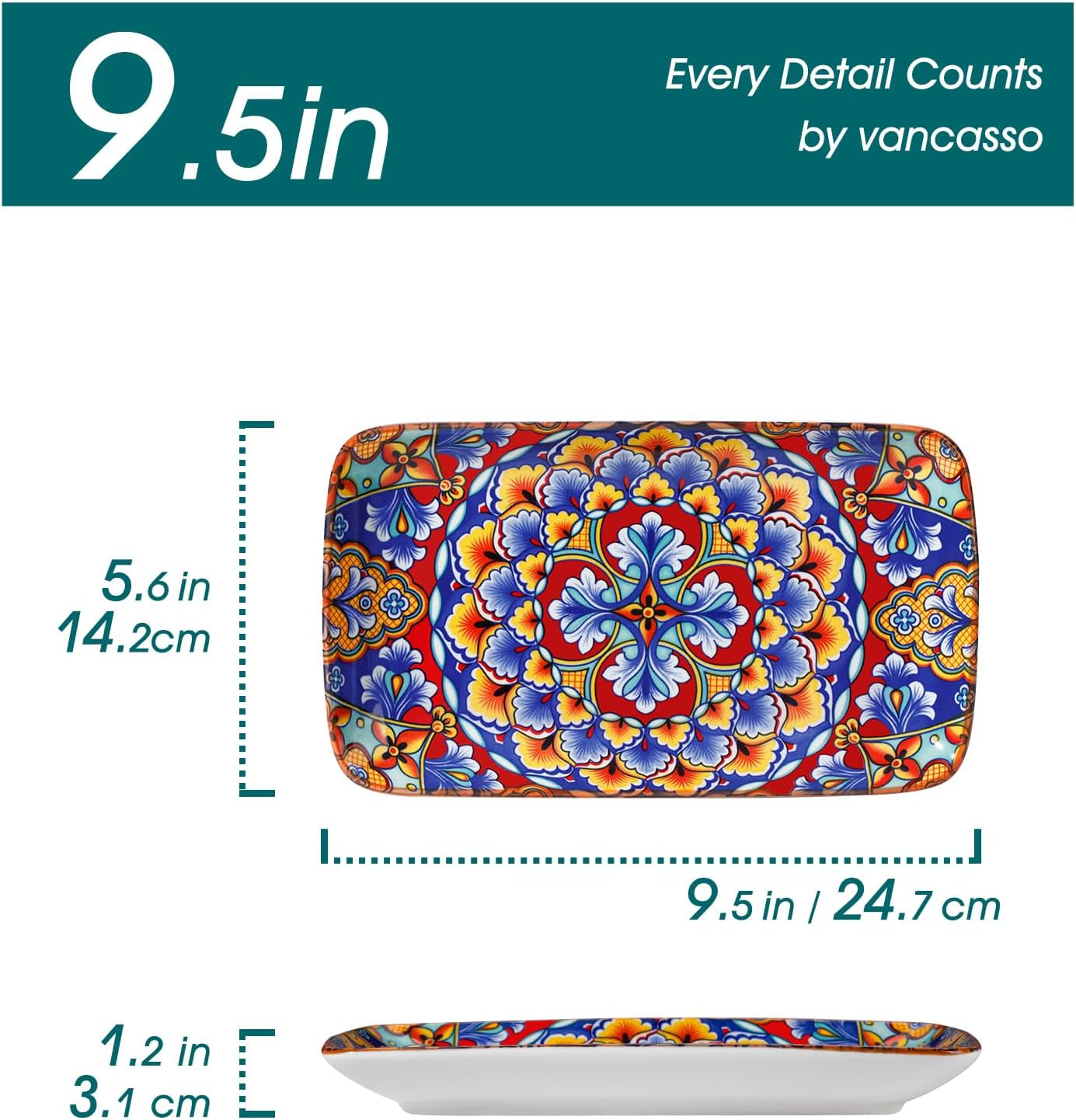 SIMI Serving Platter, 9.5 in Small Serving Dishes, Porcelain Rectangle Serving Plates Set of 6, Dishwasher and Microwave Safe, Sushi Platters for Party