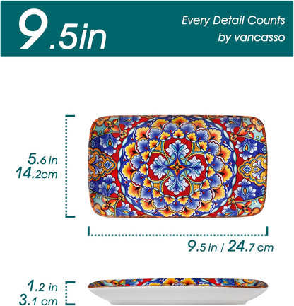 SIMI Serving Platter, 9.5 in Small Serving Dishes, Porcelain Rectangle Serving Plates Set of 6, Dishwasher and Microwave Safe, Sushi Platters for Party
