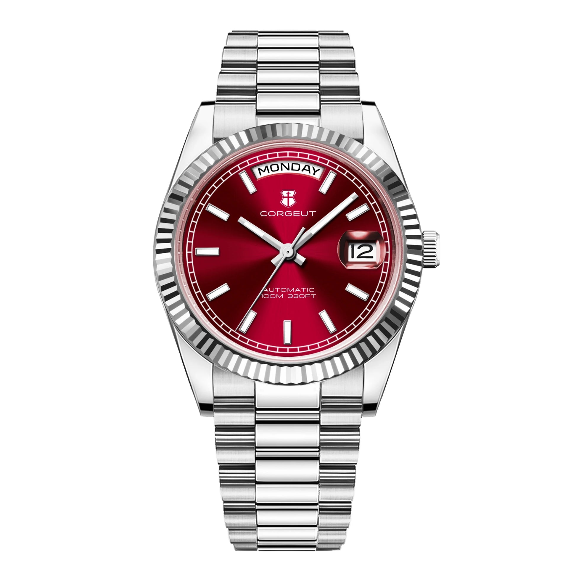 NH36 Mechanical Men'S Watch Date of the Week Show President Chain Strap Steel Case Watch Threaded Arc Bezel Waterp