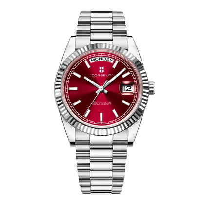NH36 Mechanical Men'S Watch Date of the Week Show President Chain Strap Steel Case Watch Threaded Arc Bezel Waterp