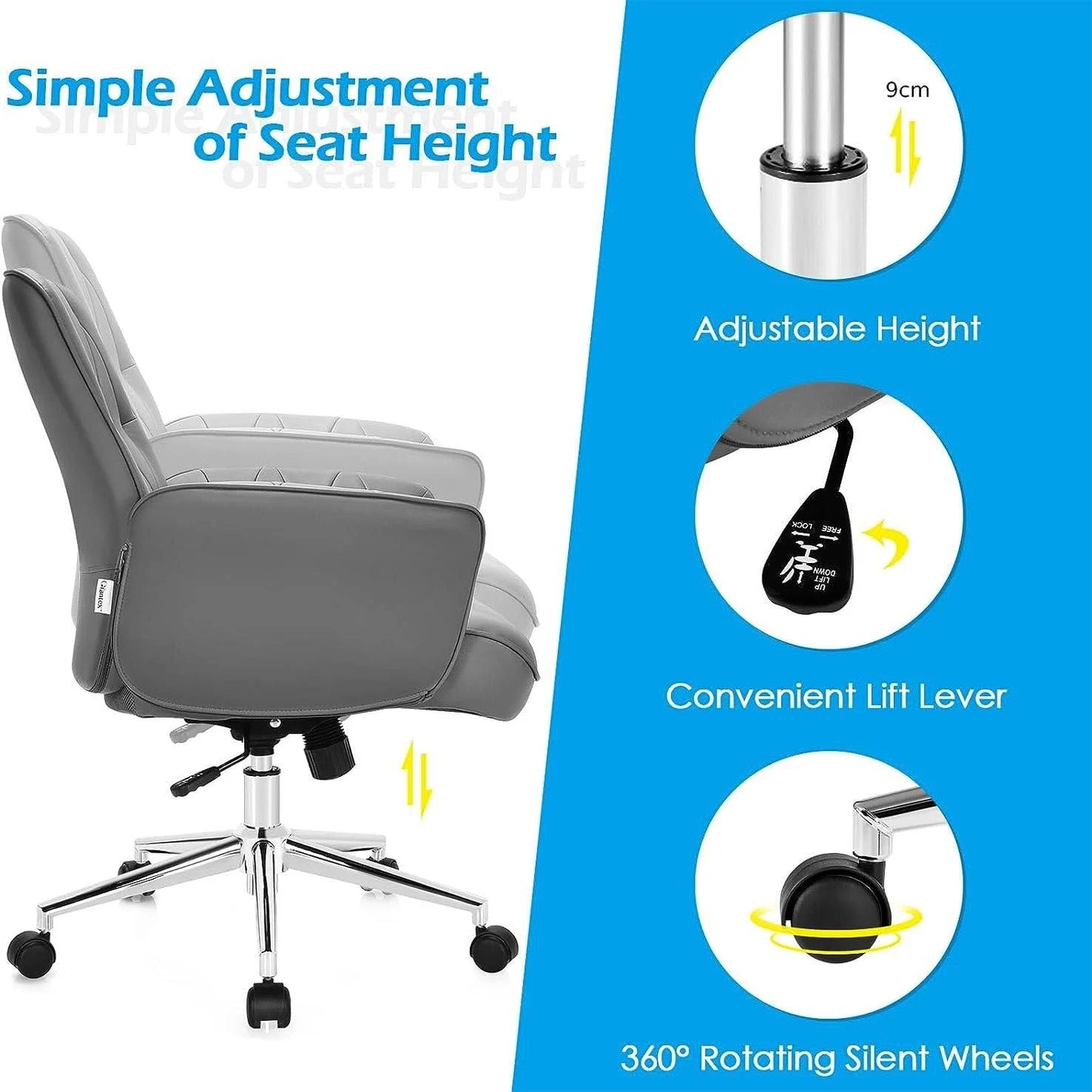 Adjustable PU Leather Executive Office Chair with Swivel and Rocking Capabilities