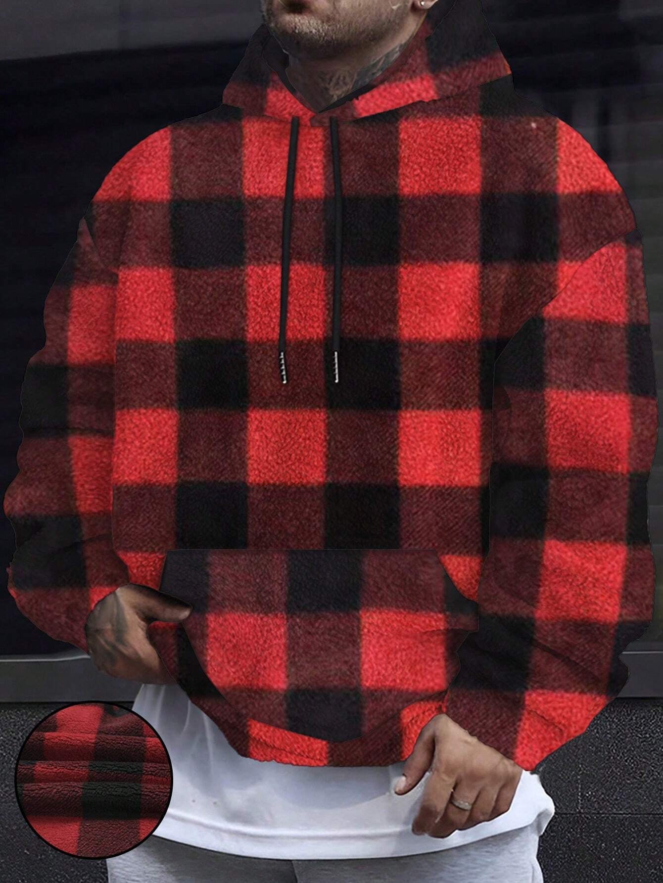 Men'S Totem Print Hooded Sherpa Fleece Sweatshirt