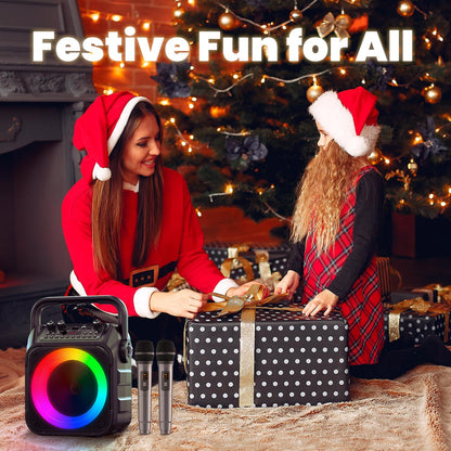 [Newest] Karaoke Machine with 2 Wireless Microphones: Karaoke Speaker Microphones for Adults Kids - Portable Bluetooth Speaker for TV Phone Tablet - Karaoke Gift for Party Home Outdoor Live Mixers