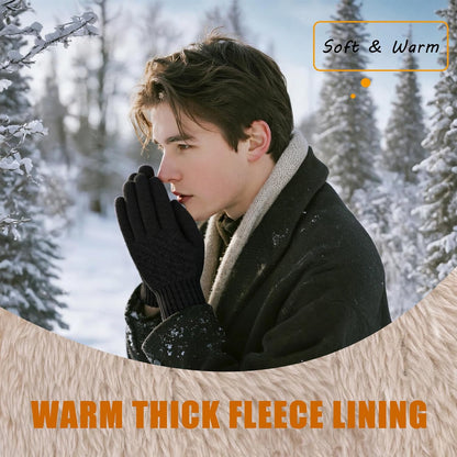 Thermal Winter Gloves Men Women, Warm Fleece Touchscreen Gloves, Knit Stretchy Anti-Slip Gloves for Driving Running Cycling Work