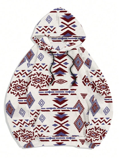Men'S Totem Print Hooded Sherpa Fleece Sweatshirt