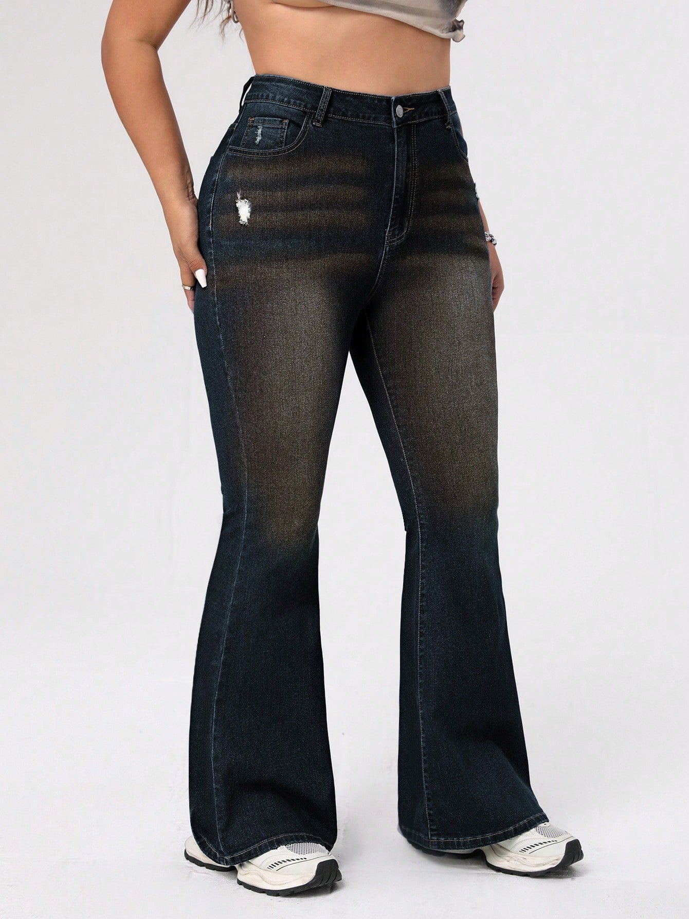 ICON Plus Size Women's Distressed Flared Jeans