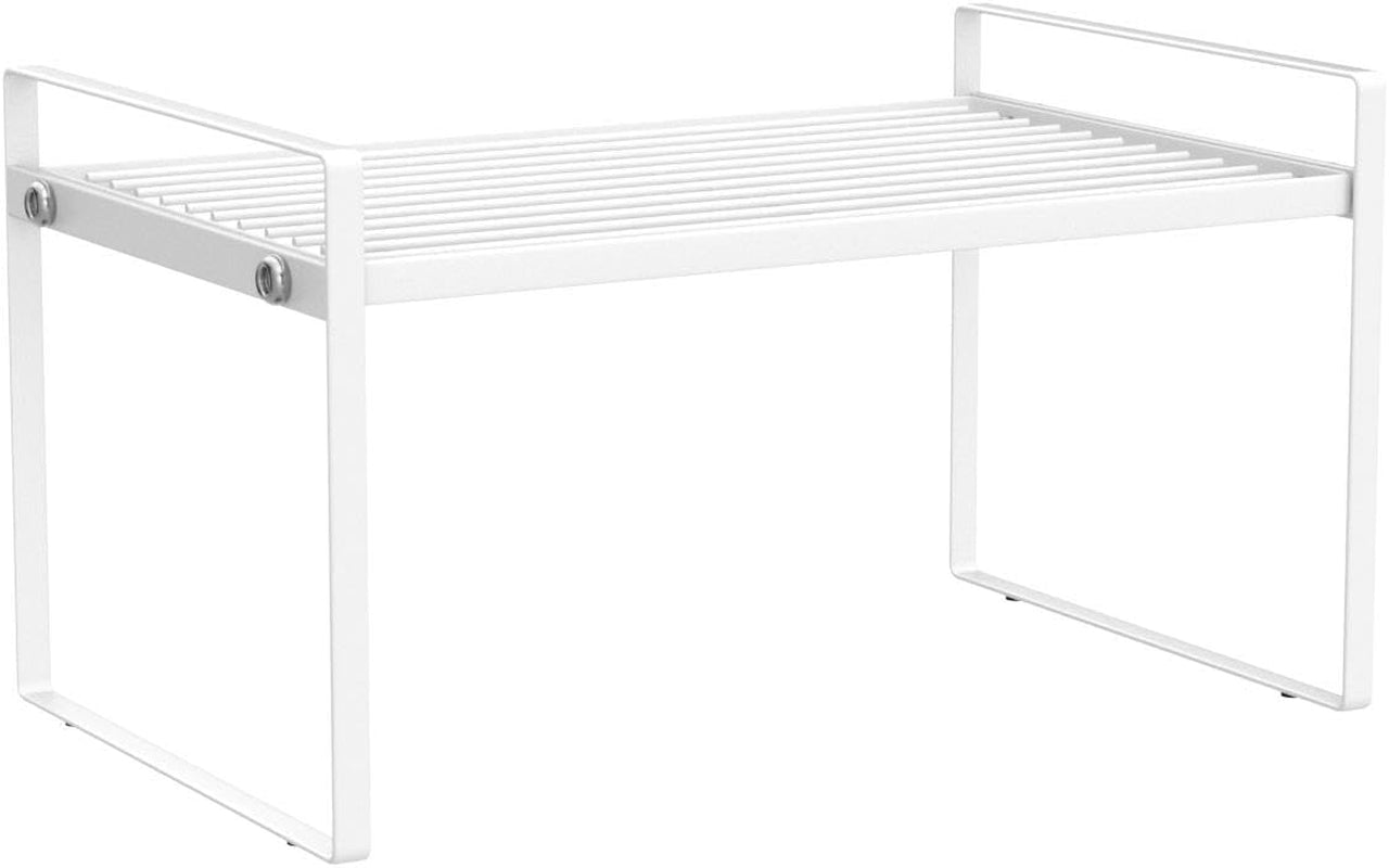 Shelf Insert, Kitchen Cupboard Organiser with Non-Slip Mat, Kitchen Cabinet Insert, for Kitchen/Bathroom/Table Top/Sideboard (White)