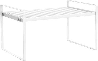 Shelf Insert, Kitchen Cupboard Organiser with Non-Slip Mat, Kitchen Cabinet Insert, for Kitchen/Bathroom/Table Top/Sideboard (White)