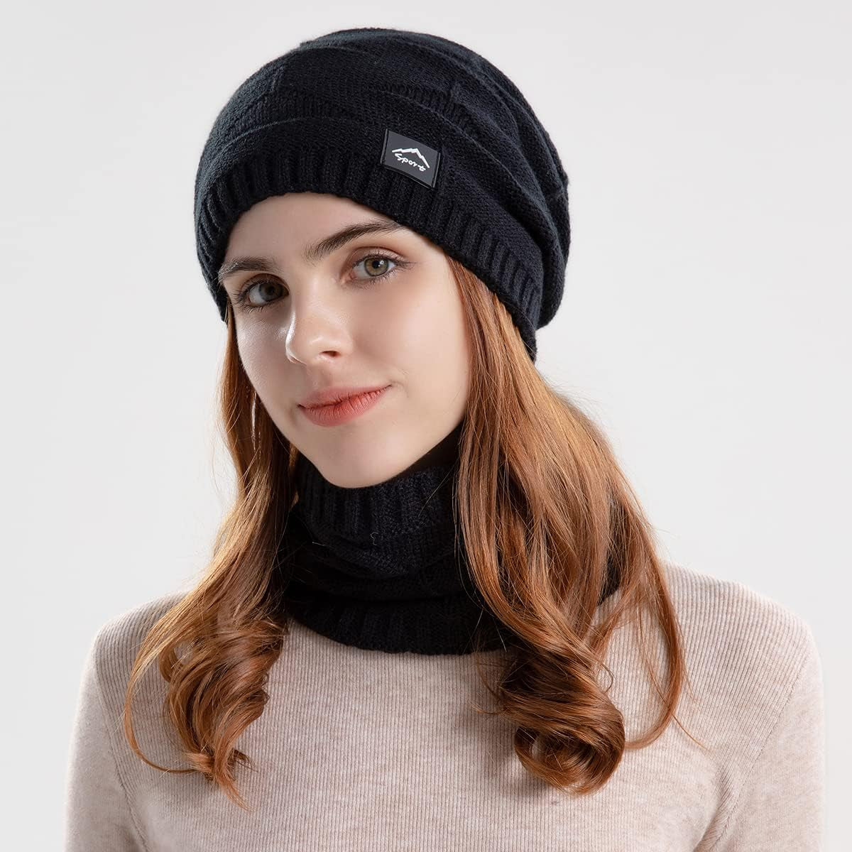 Winter Beanie Hat Scarf Touchscreen Gloves Set for Men Women,Slouchy Knit Ski Cap Neck Warmer with Fleece Lined for Unisex