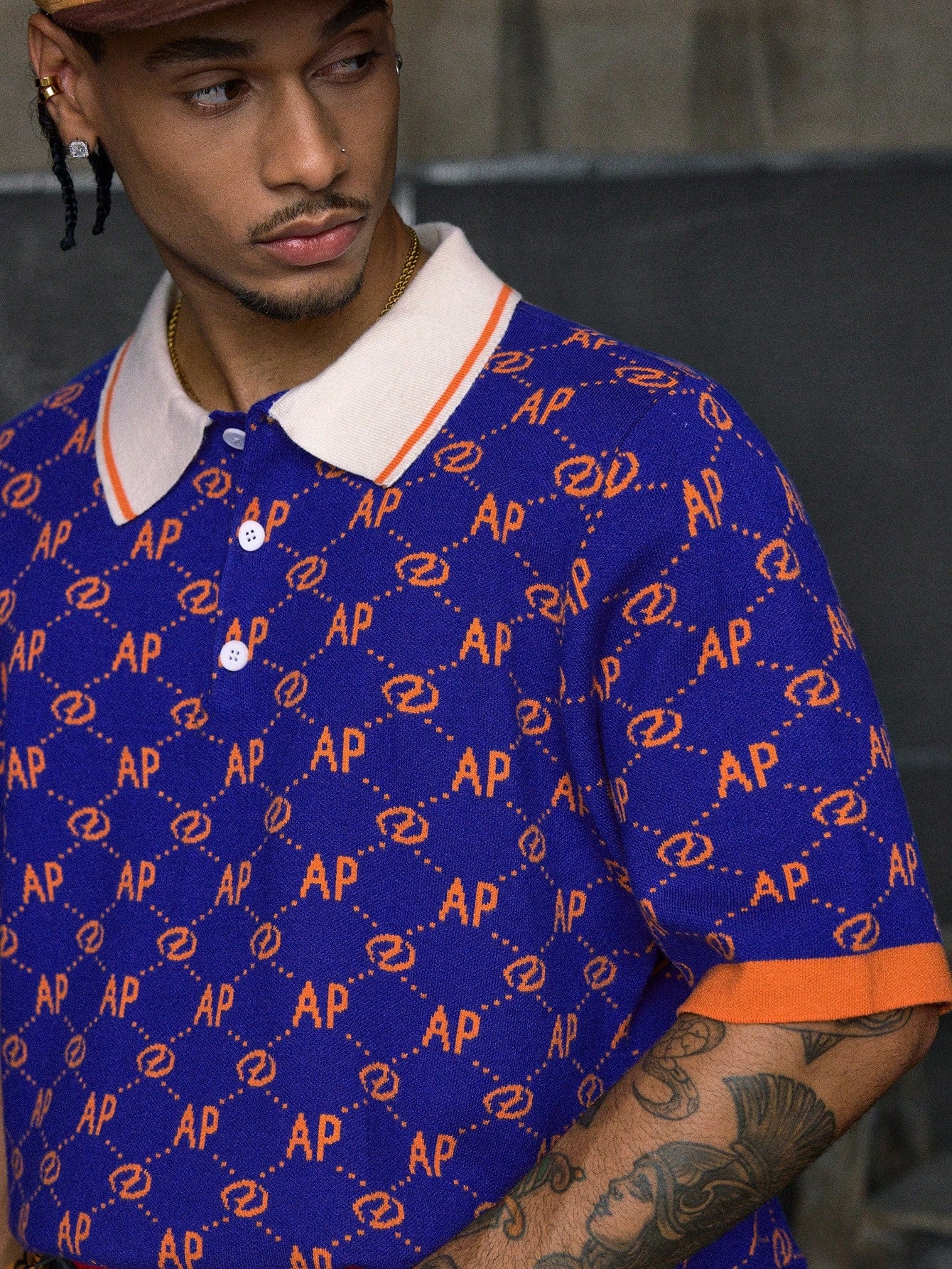 AXEPEAK Men'S Full Print Contrast Color Casual Short Sleeve Knitted Top